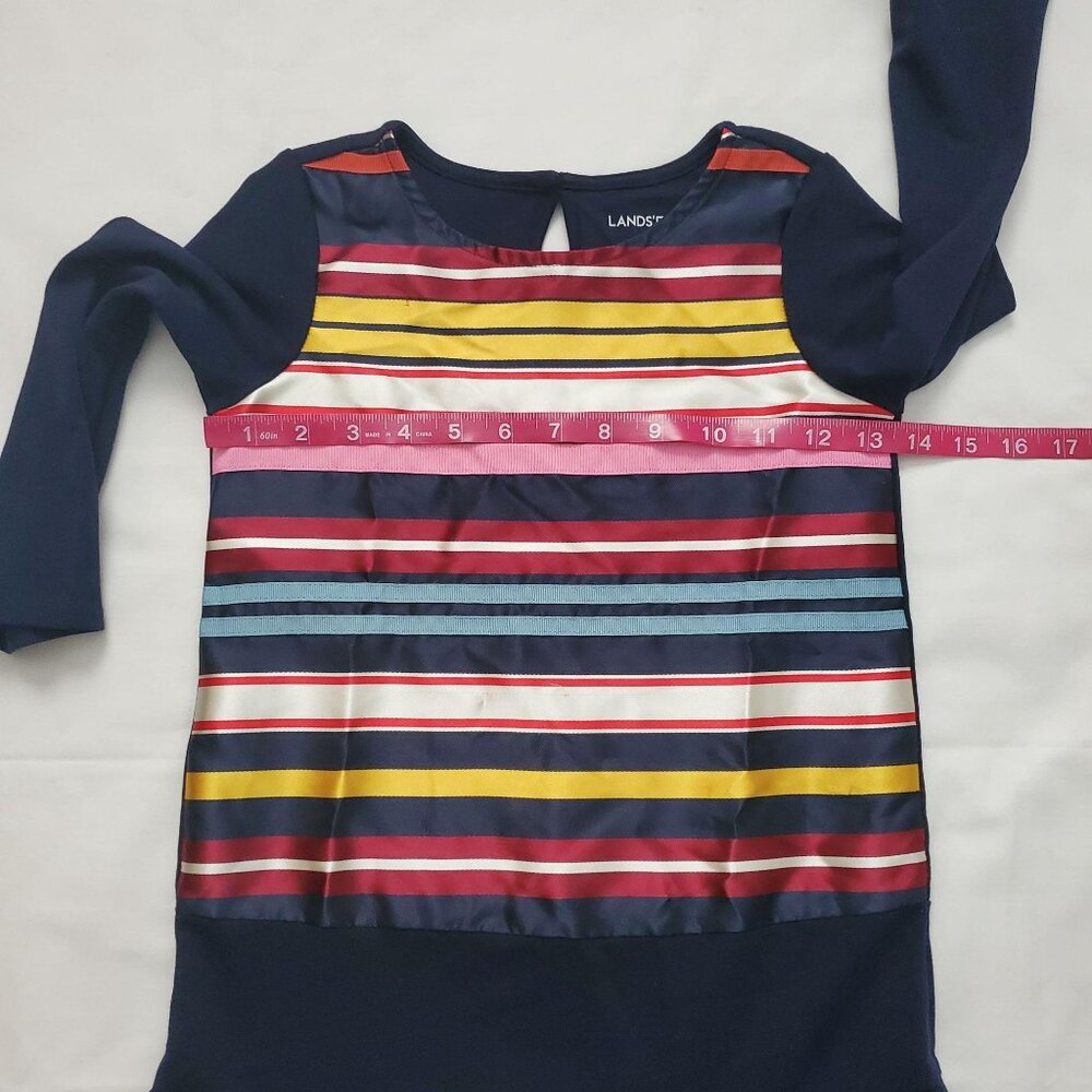 Lands' End Girls Navy Blue Multicolor Brocade Ribbon Stripe Dress Size L (6X-7) - Picture 12 of 14